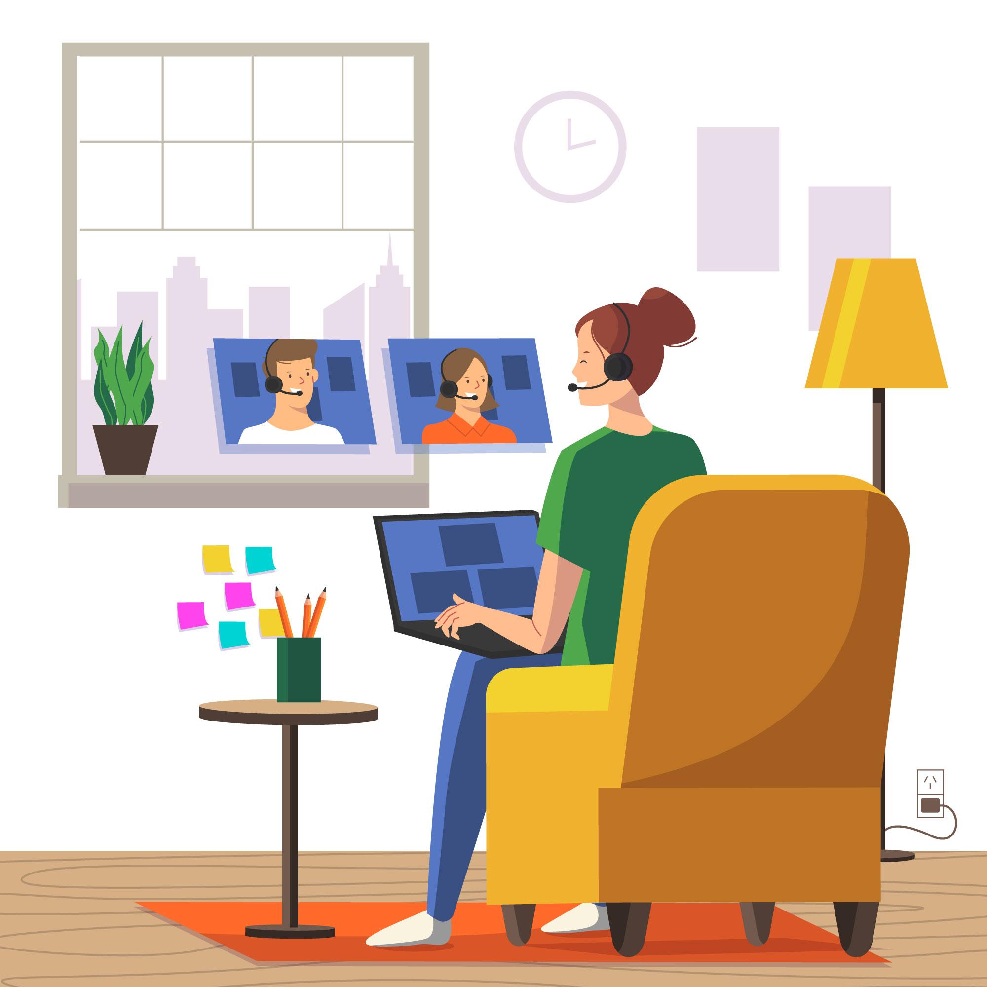 Illustration of a remote professional collaborating by video